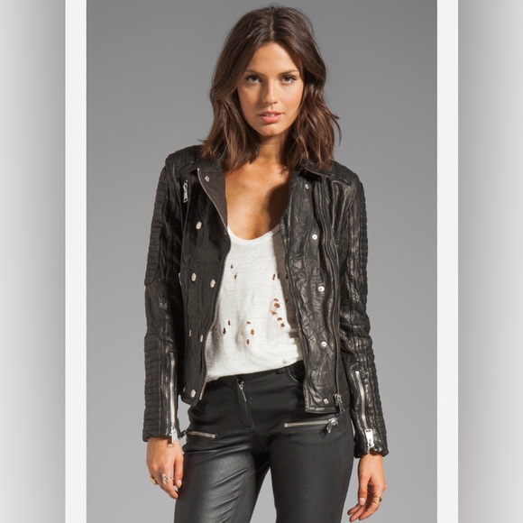 Anine Bing Moto Lambskin Leather Biker Jacket, Black, Size S - Picture 4 of 16
